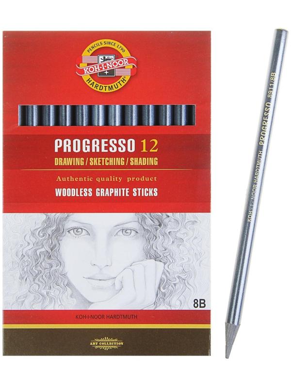 Набор карандашей цельнографитовых в лаке Koh-I-Noor PROGRESSO 8911, 8В, 12 штук в наборе