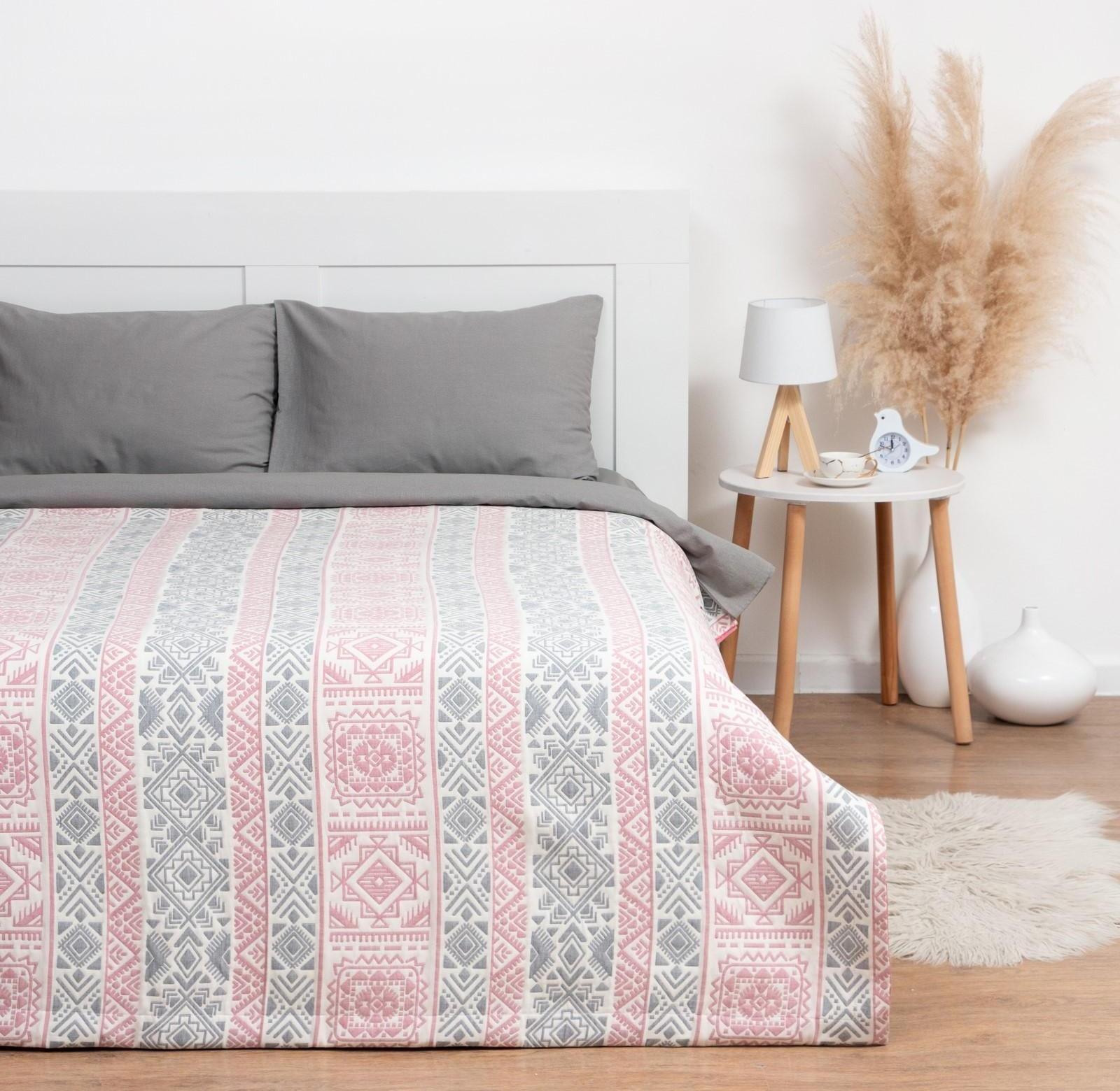 Покрывало хлопковое Этель «Инди» 150х240±5 см, цвет серо-розовый,100%хлопок, 300гр/м2