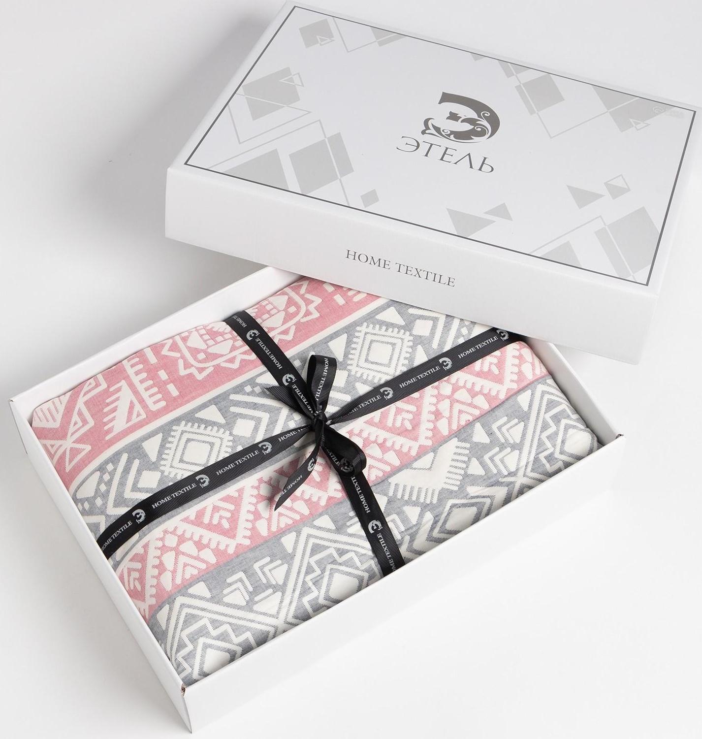 Покрывало хлопковое Этель «Инди» 150х240±5 см, цвет серо-розовый,100%хлопок, 300гр/м2