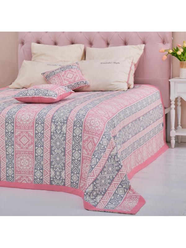 Покрывало хлопковое Этель «Инди» 150х240±5 см, цвет серо-розовый,100%хлопок, 300гр/м2