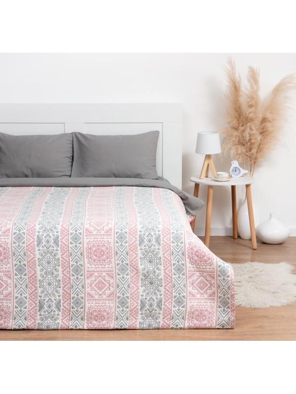 Покрывало хлопковое Этель «Инди» 150х240±5 см, цвет серо-розовый,100%хлопок, 300гр/м2