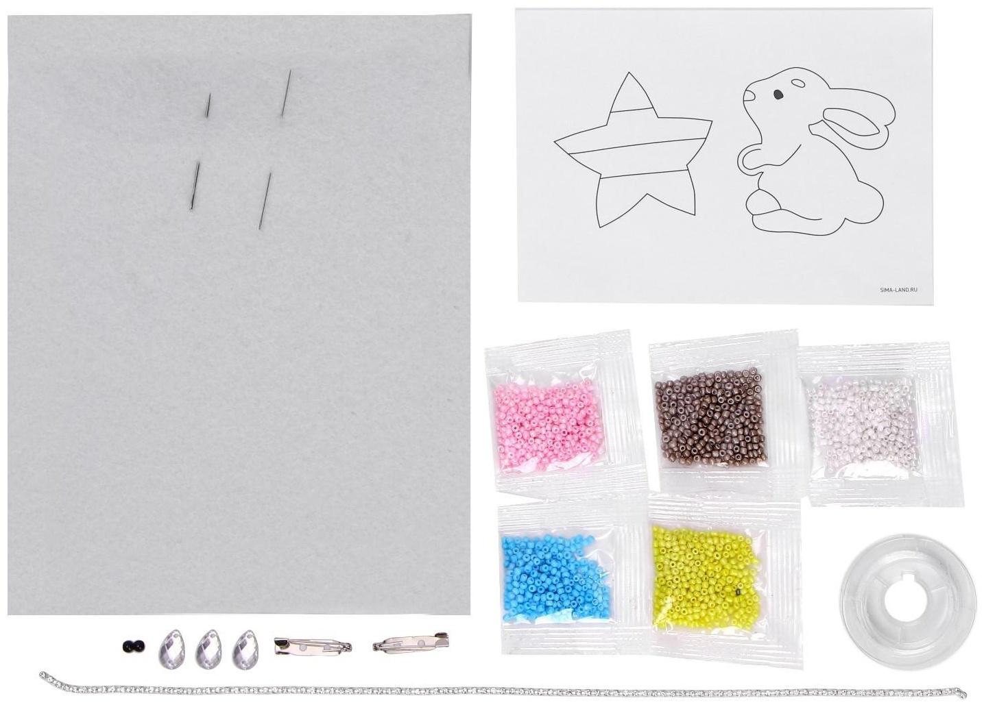 Вышивка бисером «Зайчик и звезда», брошь