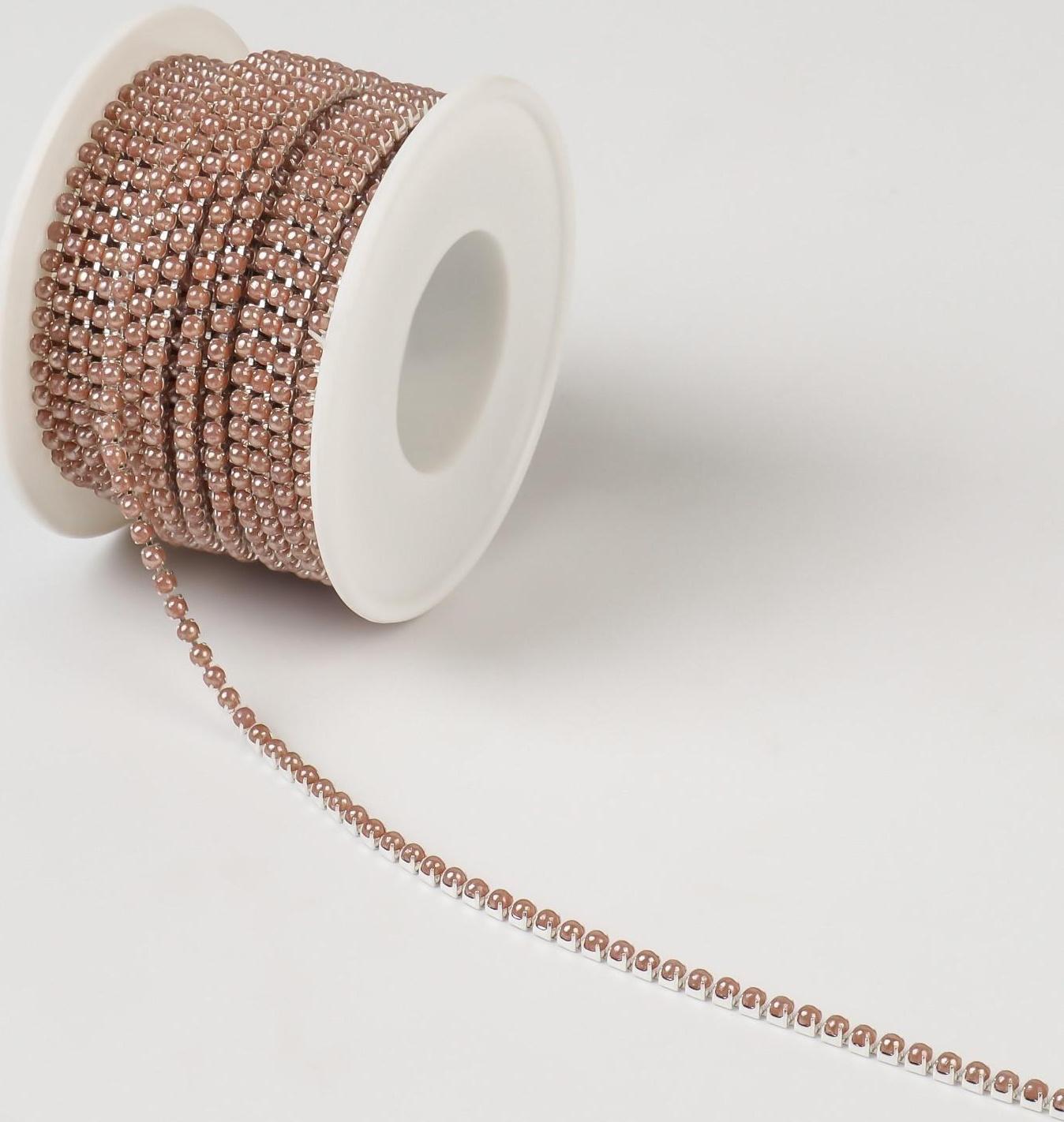 Цепь с жемчугом, 2 мм, SS6, 9 ± 1 м, цвет бронзовый