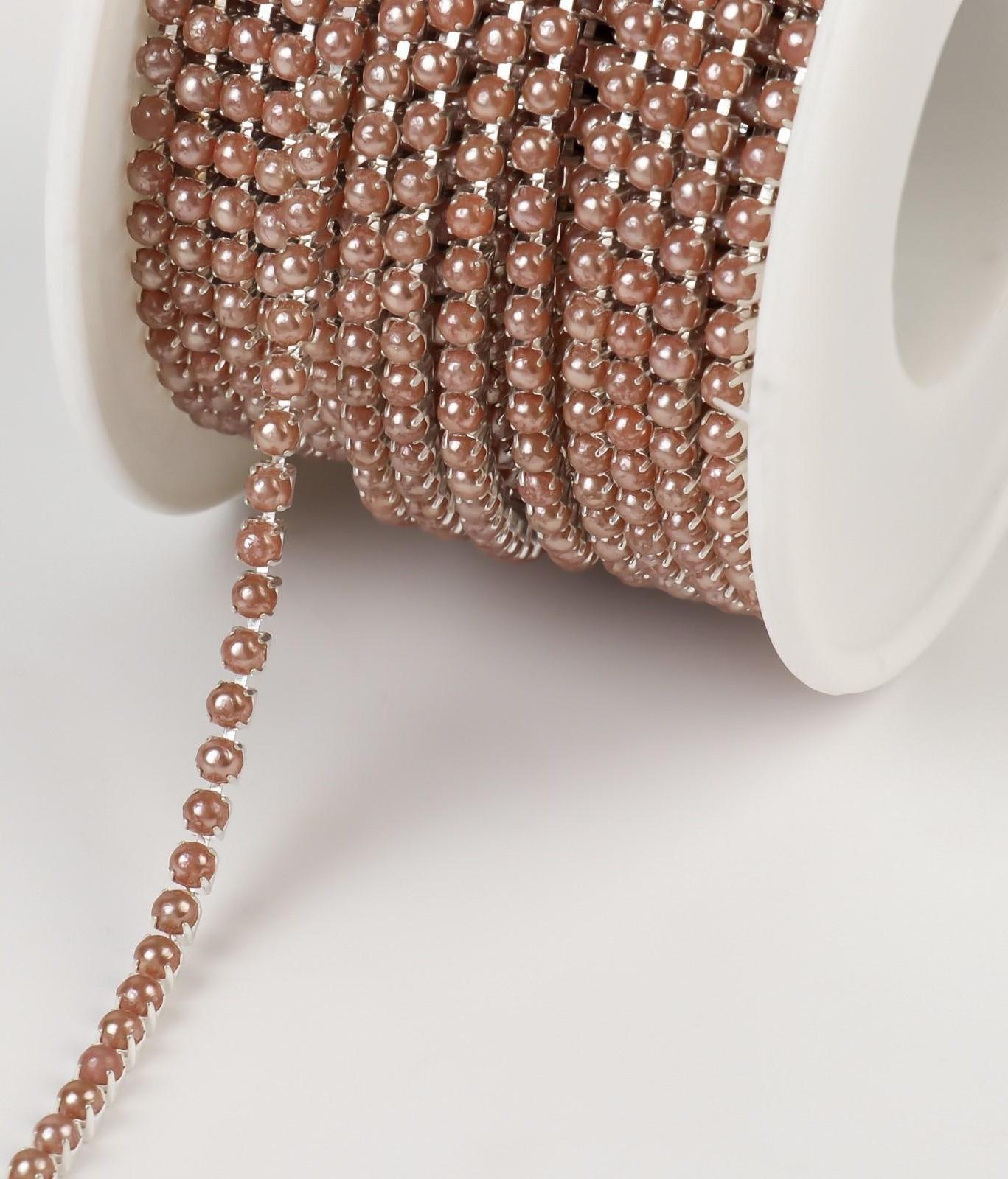 Цепь с жемчугом, 2 мм, SS6, 9 ± 1 м, цвет бронзовый