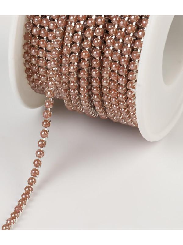 Цепь с жемчугом, 2 мм, SS6, 9 ± 1 м, цвет бронзовый