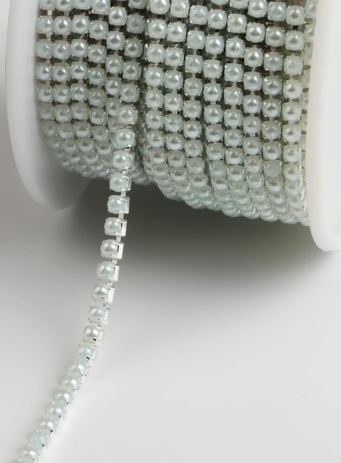 Цепь с жемчугом, 2 мм, SS6, 9 ± 1 м, цвет МИКС