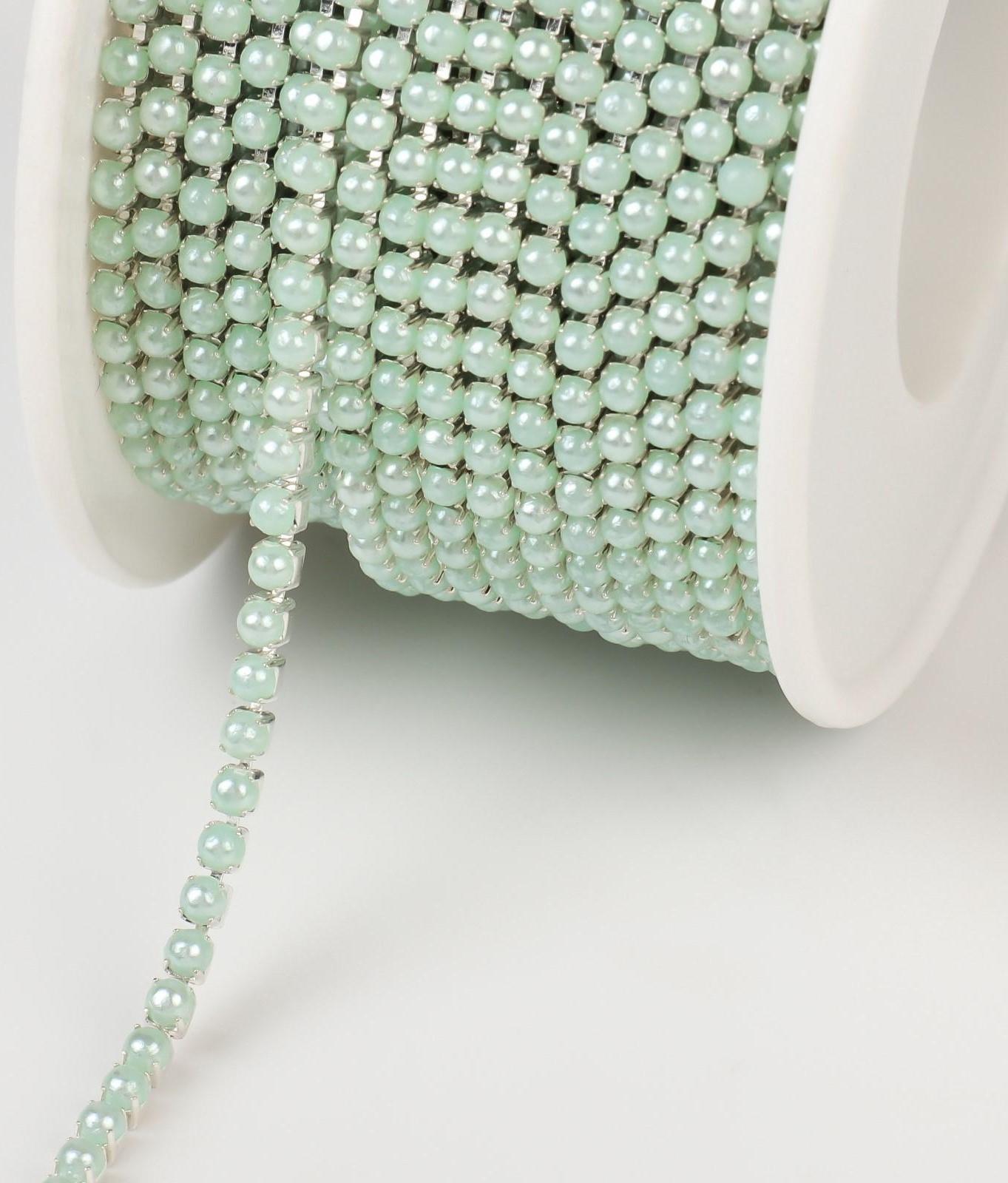 Цепь с жемчугом, 2 мм, SS6, 9 ± 1 м, цвет МИКС