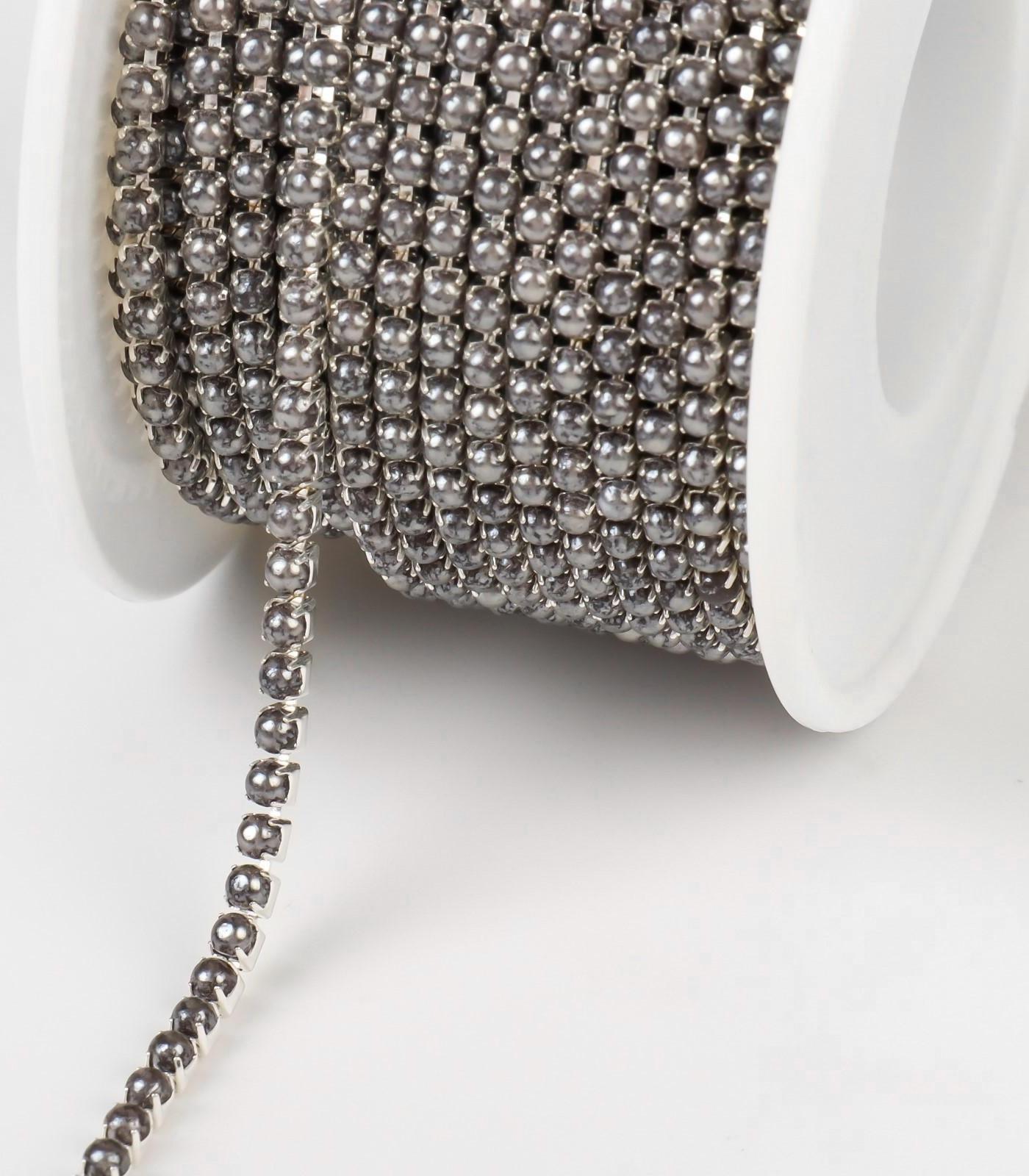 Цепь с жемчугом, 2 мм, SS6, 9 ± 1 м, цвет графитовый