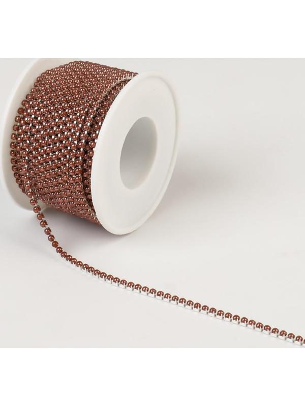 Цепь с жемчугом, 2 мм, SS6, 9 ± 1 м, цвет коричневый