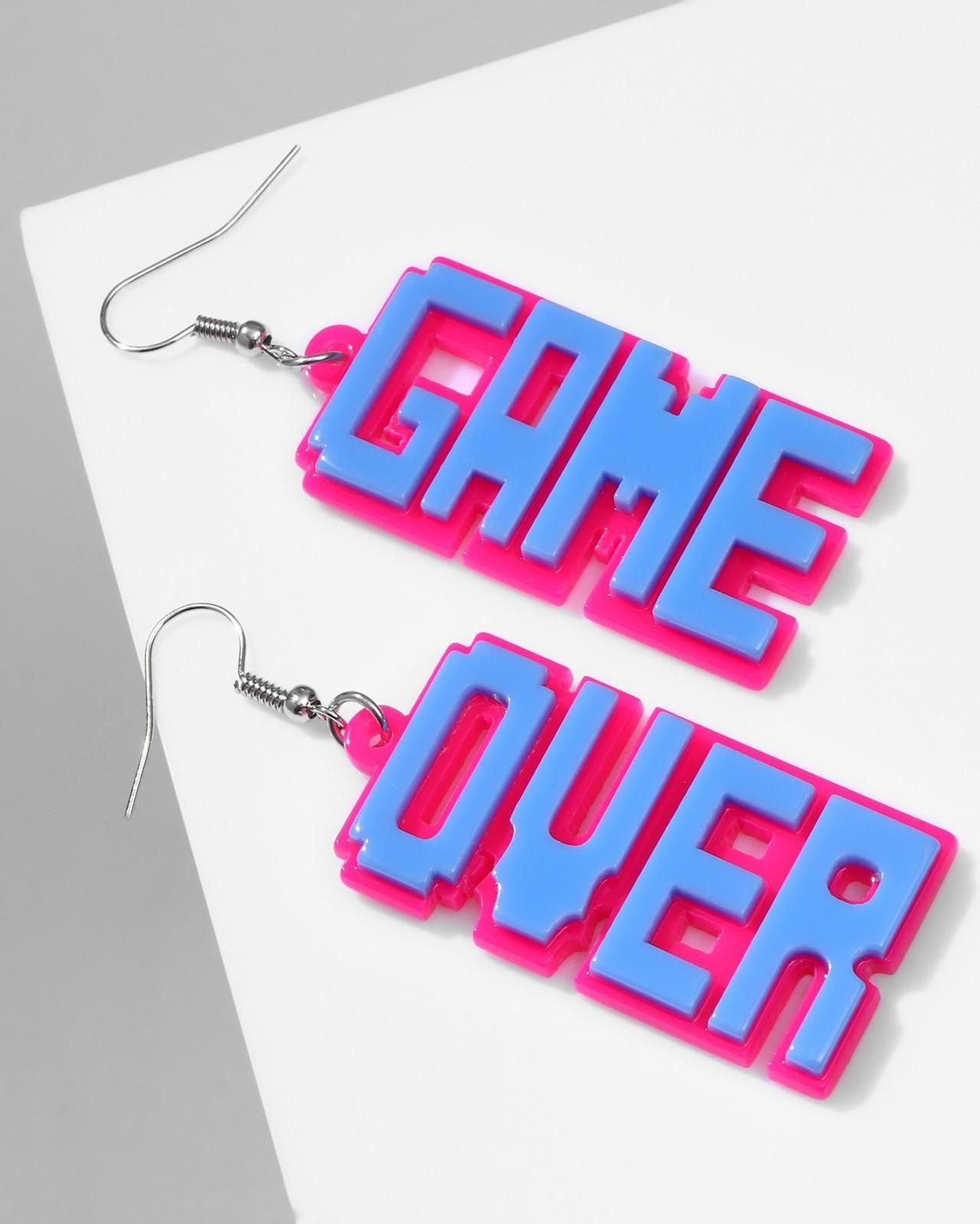 Серьги акрил GAME OVER, цвет розово-синий в серебре