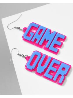 Серьги акрил GAME OVER, цвет розово-синий в серебре