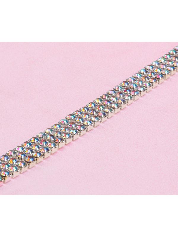 Цепь со стразами, с голографией, 3 ряда, 8 мм, 9 ± 1 м, цвет серебряный