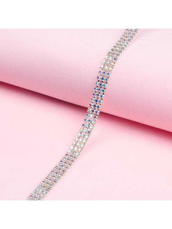 Цепь со стразами, с голографией, 3 ряда, 8 мм, 9 ± 1 м, цвет серебряный