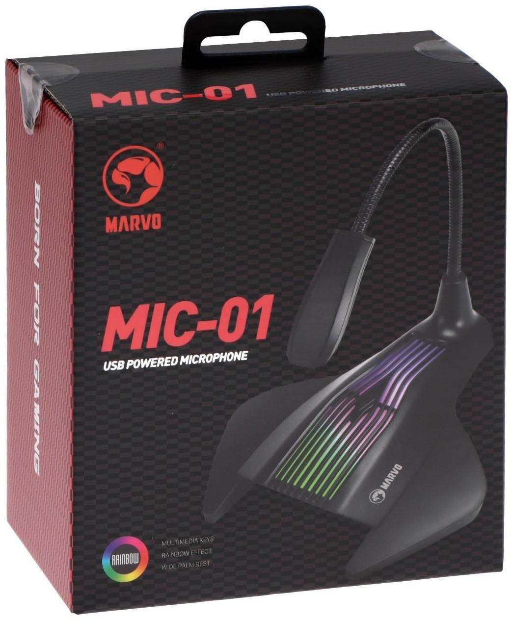 Микрофон MARVO MIC-01, на подставке, USB, для стриминга, подсветка, чёрный