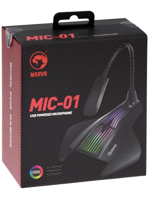 Микрофон MARVO MIC-01, на подставке, USB, для стриминга, подсветка, чёрный
