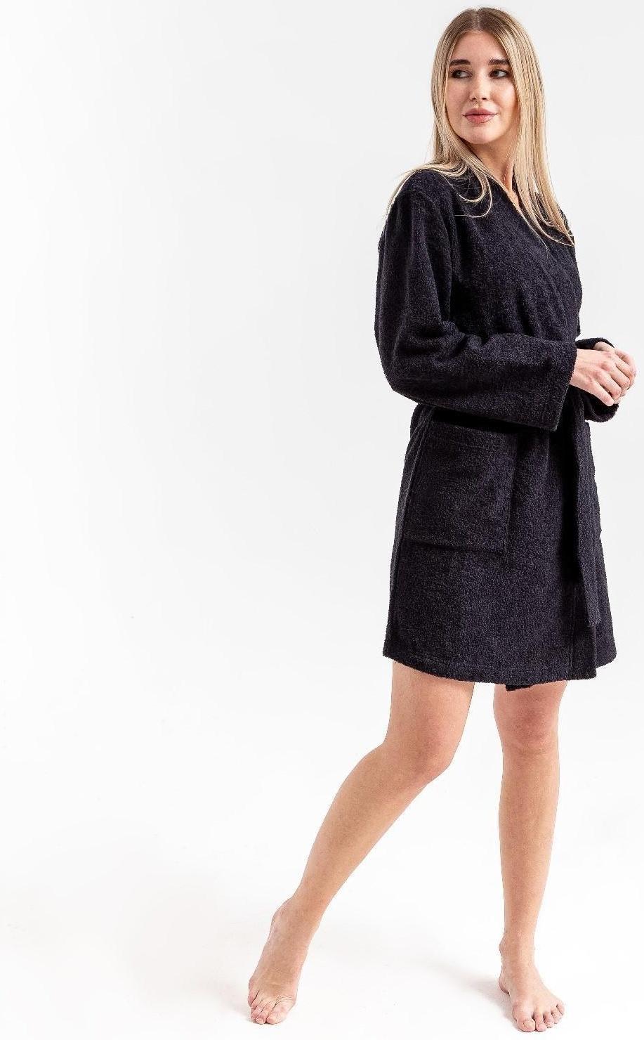 Халат махровый Экономь и Я женский, р 50-52 цвет черный, 100% хлопок с AIRO, 320 г/м2