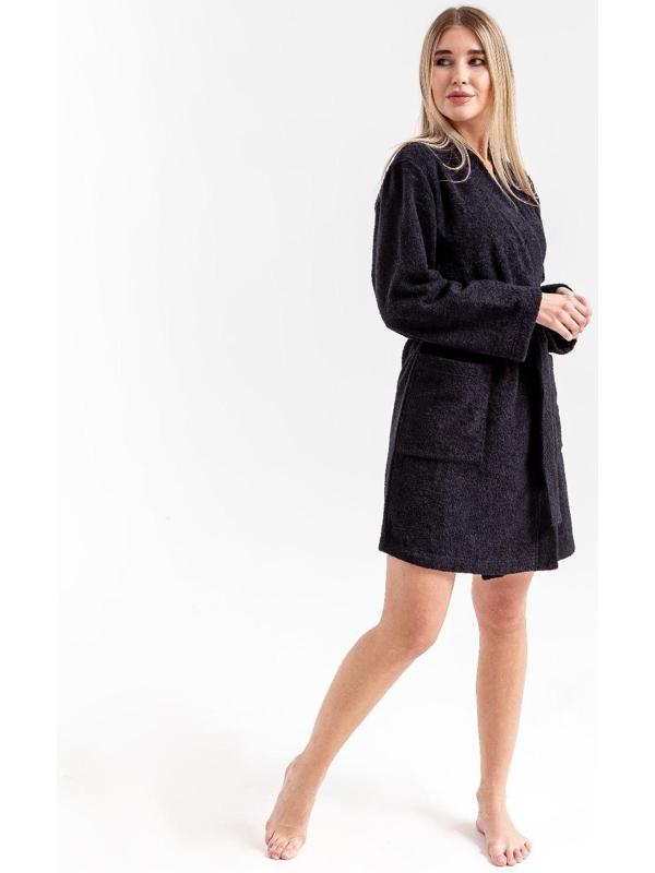 Халат махровый Экономь и Я женский, р 50-52 цвет черный, 100% хлопок с AIRO, 320 г/м2