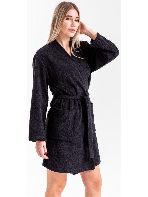 Халат махровый Экономь и Я женский, р 50-52 цвет черный, 100% хлопок с AIRO, 320 г/м2