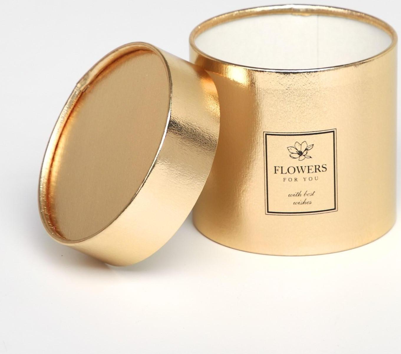Шляпная коробка «Flowers», золотая, 12 х 12 см