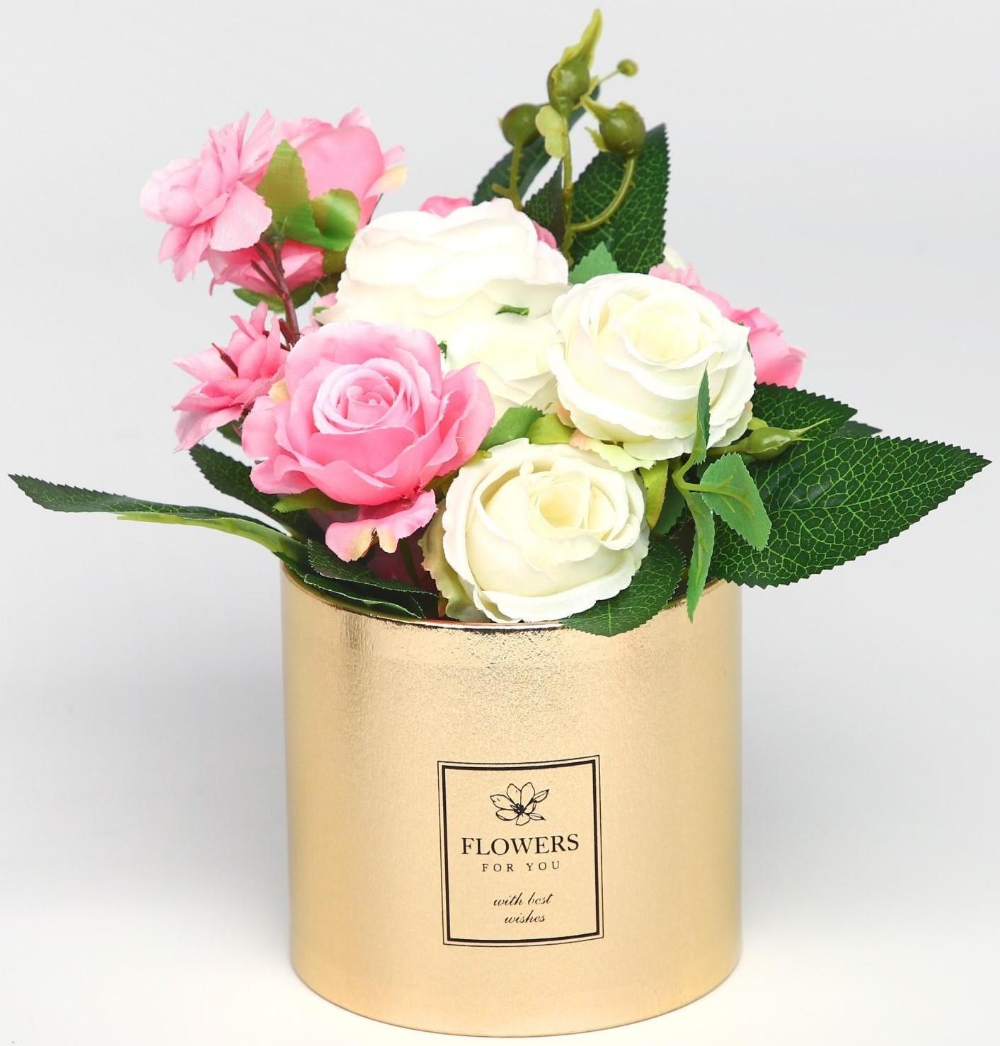 Шляпная коробка «Flowers», золотая, 12 х 12 см