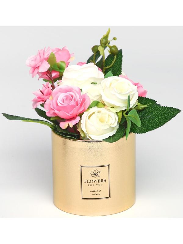 Шляпная коробка «Flowers», золотая, 12 х 12 см