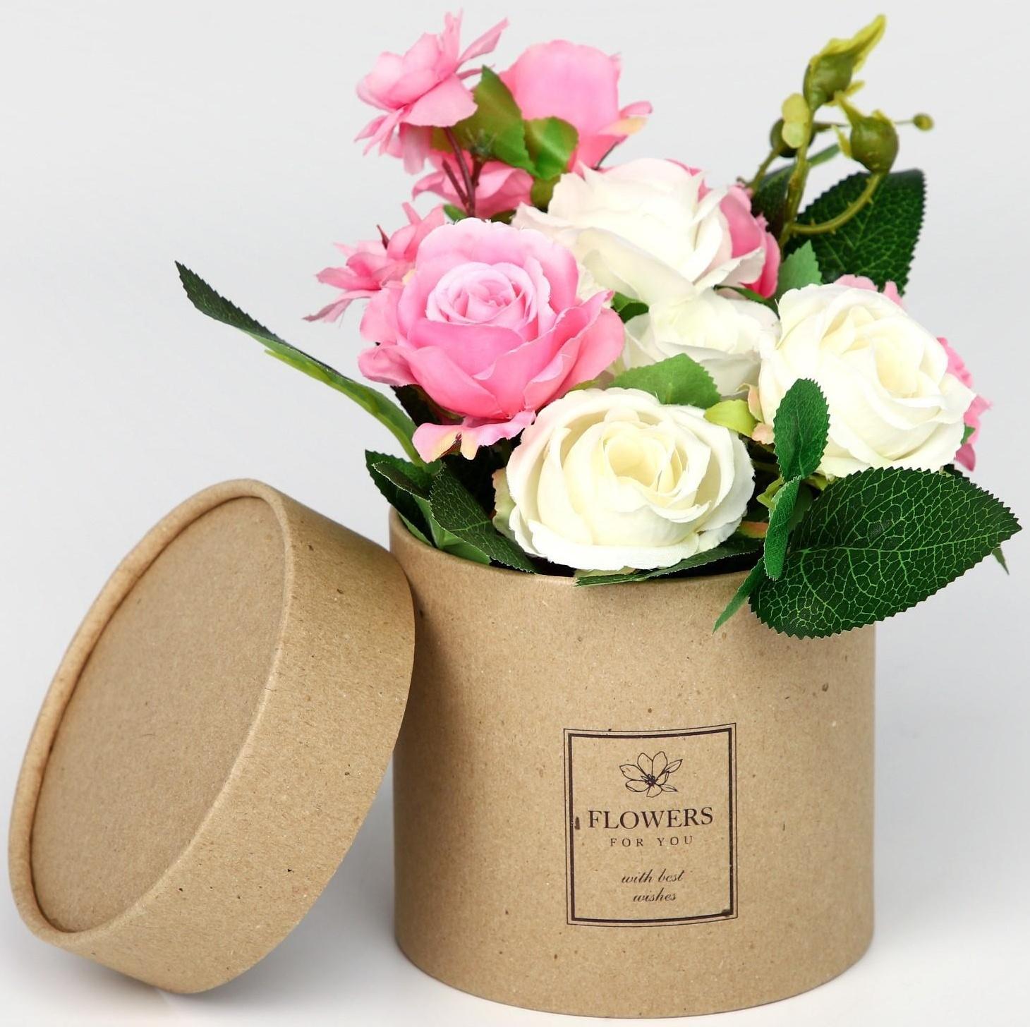 Шляпная коробка из крафта «Flowers», 12 х 12 см