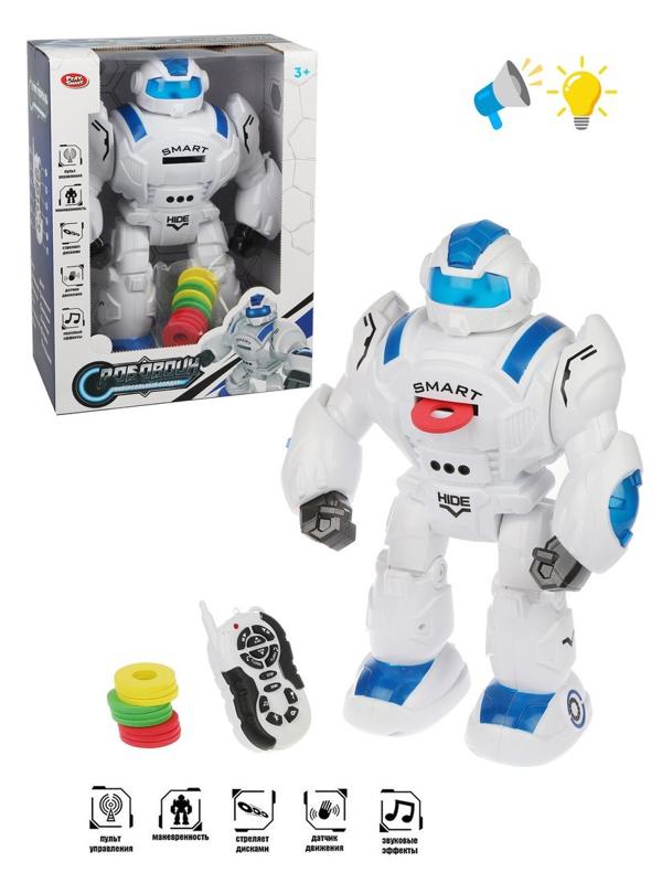 Робот, ИК управление, сенсор.управление, свет, звук, стреляет, в комплекте:
м/дисками 10шт., эл.пит.АА*6шт.не вх.в комплект, коробка, в ассортименте