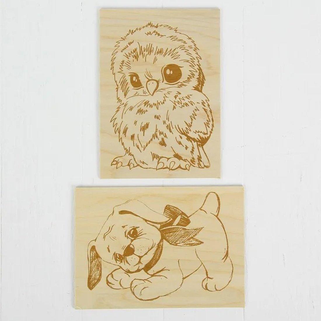 Доски для выжигания 2 шт Совенок и щенок
