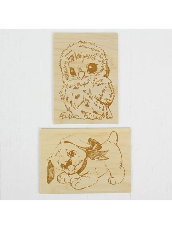Доски для выжигания 2 шт Совенок и щенок