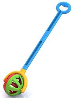 Каталка с ручкой Шарик зелено-красная