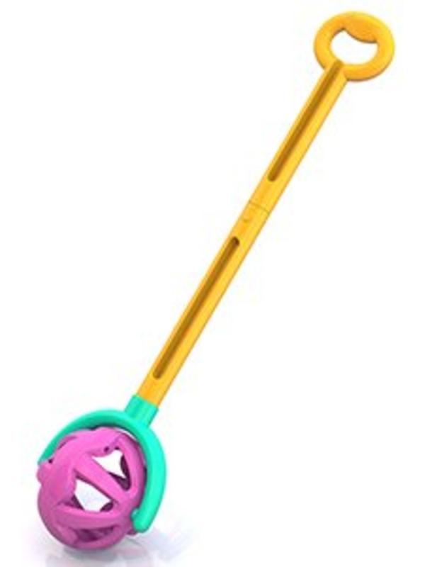 Каталка с ручкой Шарик желто-фиолетовая