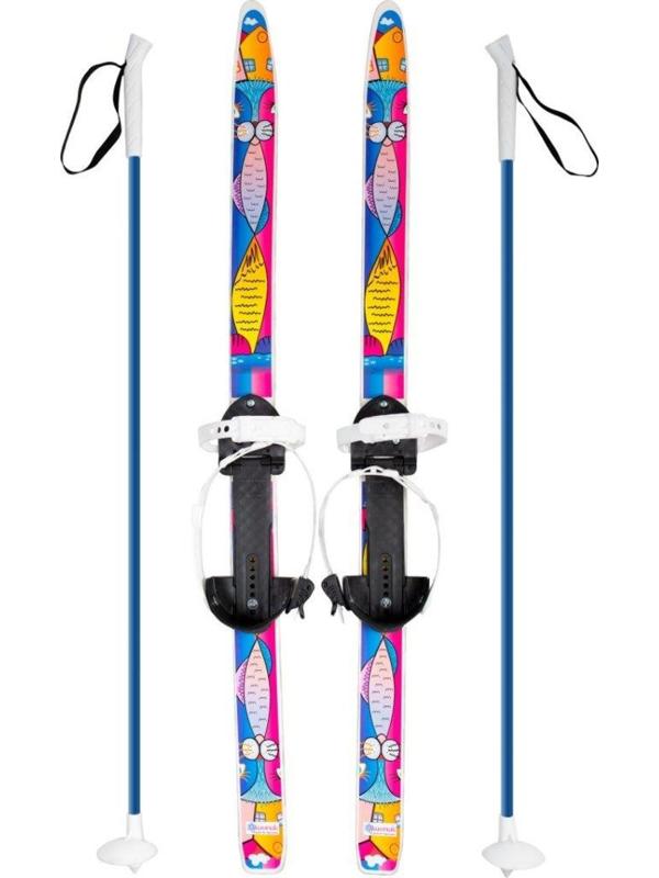 Лыжи детские Быстрики Коты, унив.крепление Цикл, с палками стеклопластик,
(90/90 см)