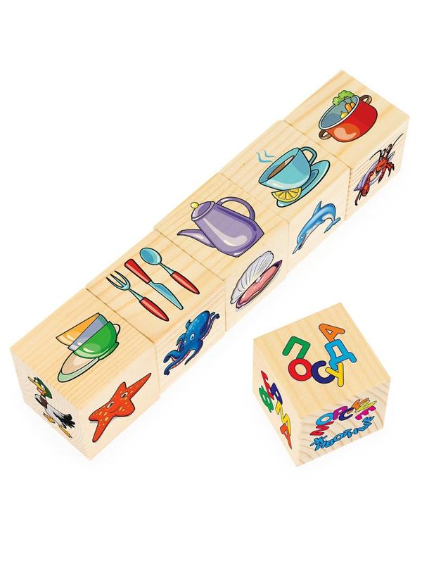Кубики Игрушки, животные фермы, овощи, морские животные, насекомые, посуда,
мебель, 6 кубиков