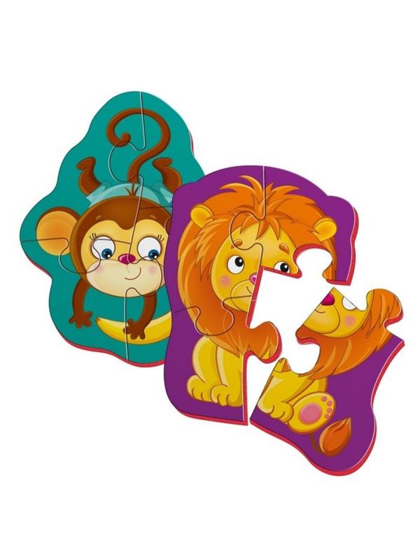 Мягкие магнитные Baby puzzle Львенок и обезьянка 2 картинки 8 элементов