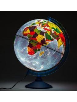 Глобус Земли физико-политический рельефный с подсветкой, D-250 мм