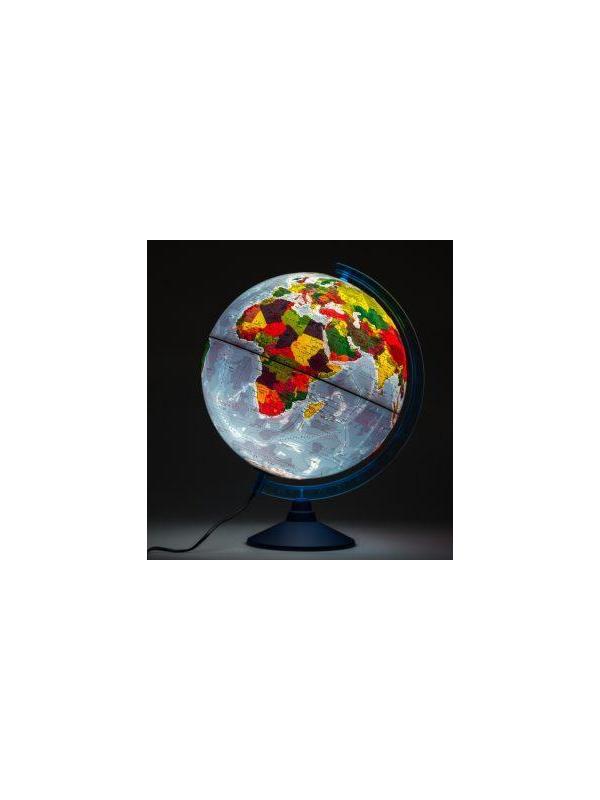 Глобус Земли физико-политический рельефный с подсветкой, D-250 мм