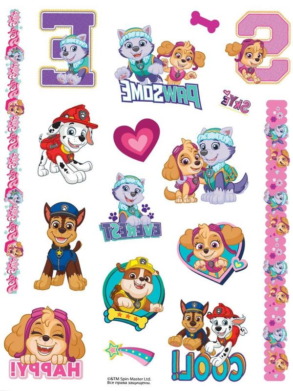 Набор Наклейки-татуировки Щенячий патруль, для девочек, 2 листа