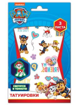 Набор Наклейки-татуировки светящиеся Щенячий патруль, 3 листа
