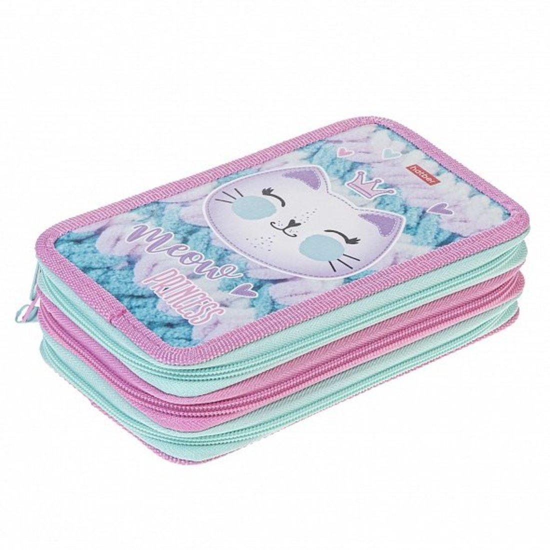 Пенал Сладкий котик 190х110мм 3 отделения на молнии