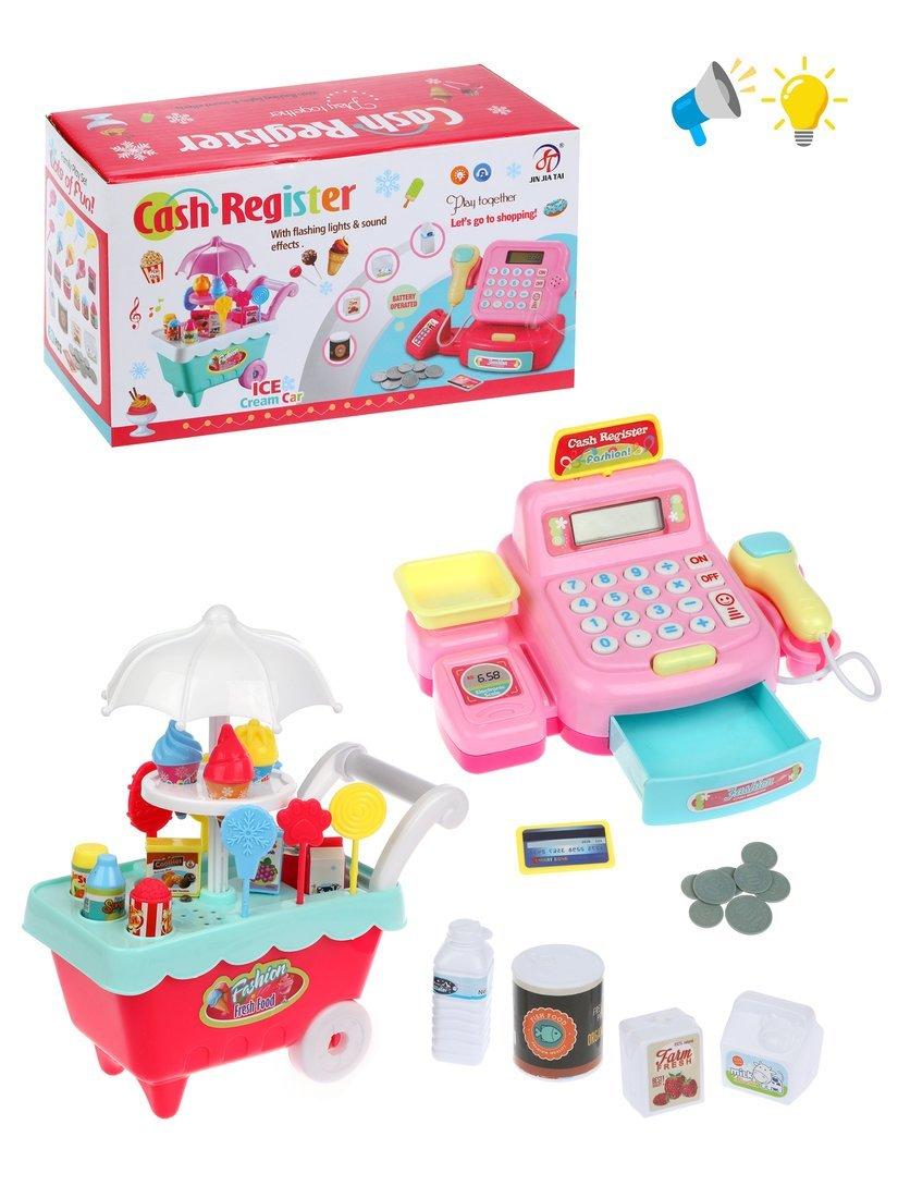 Кассовый аппарат с аксесс., в компл.касса, тележка, 29 аксесс., свет, звук,
бат.AA*4 шт. в компл.не вх., кор.