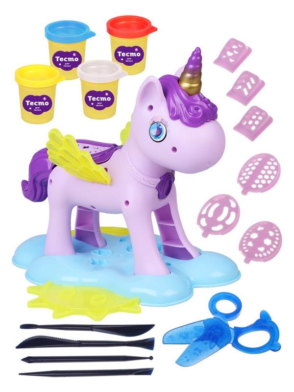 Набор для лепки Единорог, тесто 4 цвета, 230 г, пластиковый единорог, 16
аксессуаров