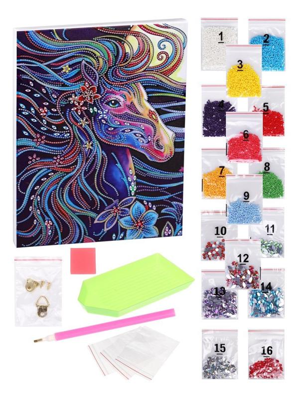 Алмазная мозаика Радужный конь, 25*35см, на подрамнике, светится в темноте