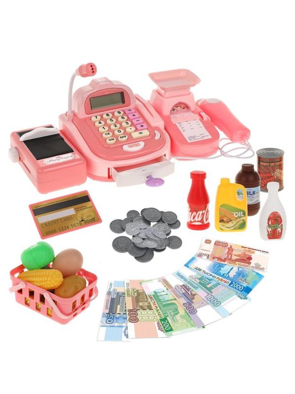 Касса эл. Играем в магазин, розовая