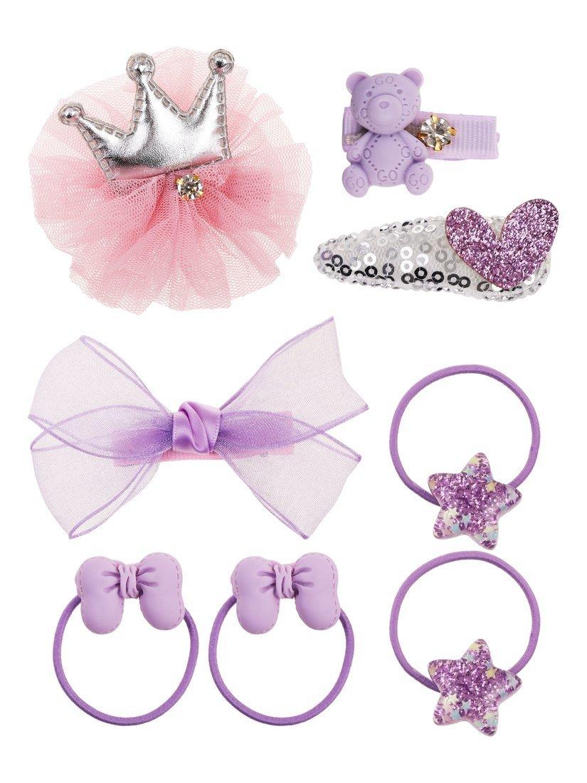 Набор заколок и резинок Сиреневые мечты, 4 заколки , 4 резинки, самый
большой 8 см.