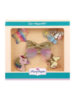 Набор заколок и резинок Радужный единорог, 7 заколок, самый большой 10 см.