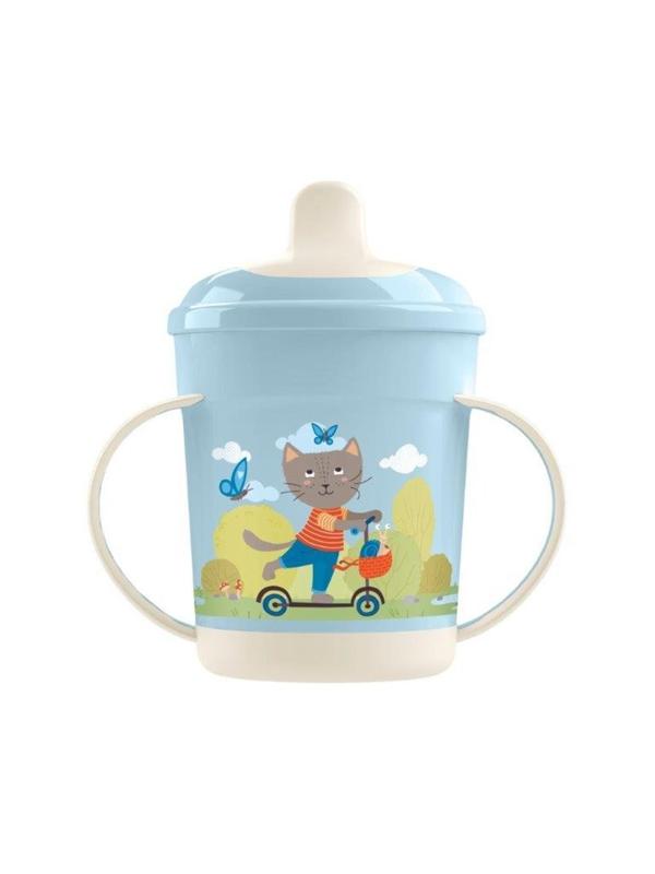 Поильник с ручками и декором, 320 мл, светло-голубой
