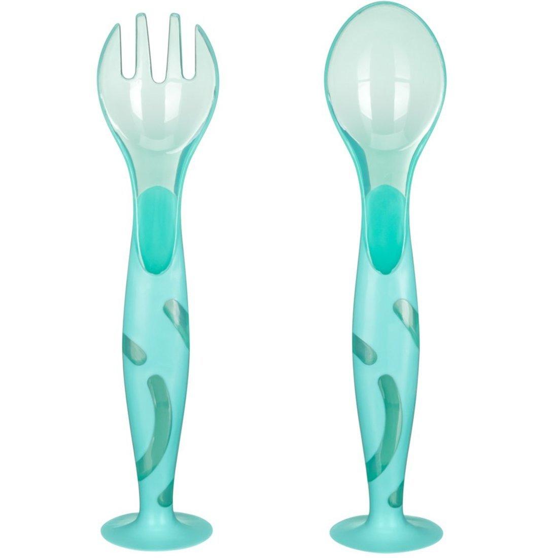 Набор: Ложечка и вилочка на присоске Зеленый