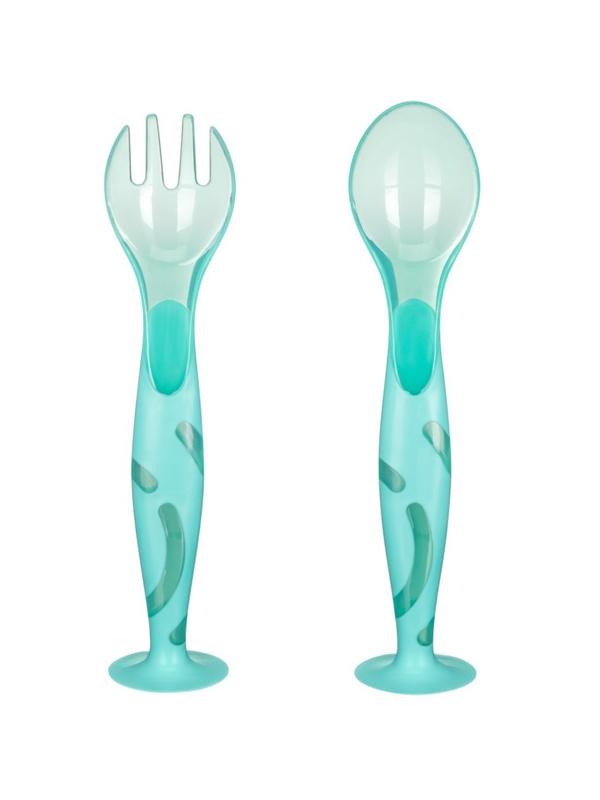 Набор: Ложечка и вилочка на присоске Зеленый