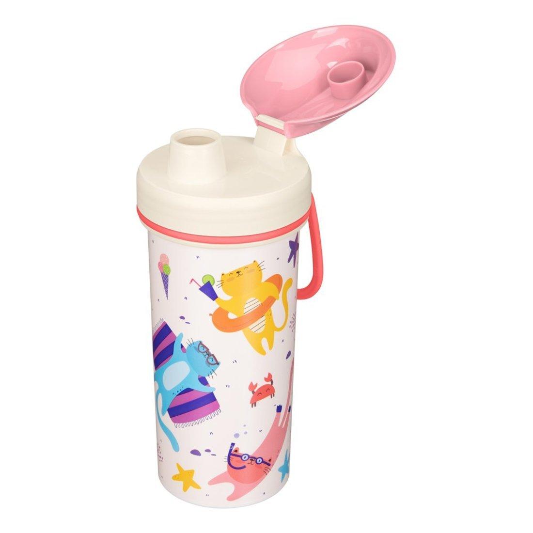 Бутылка детская с декором и петлей 400 мл Розовый