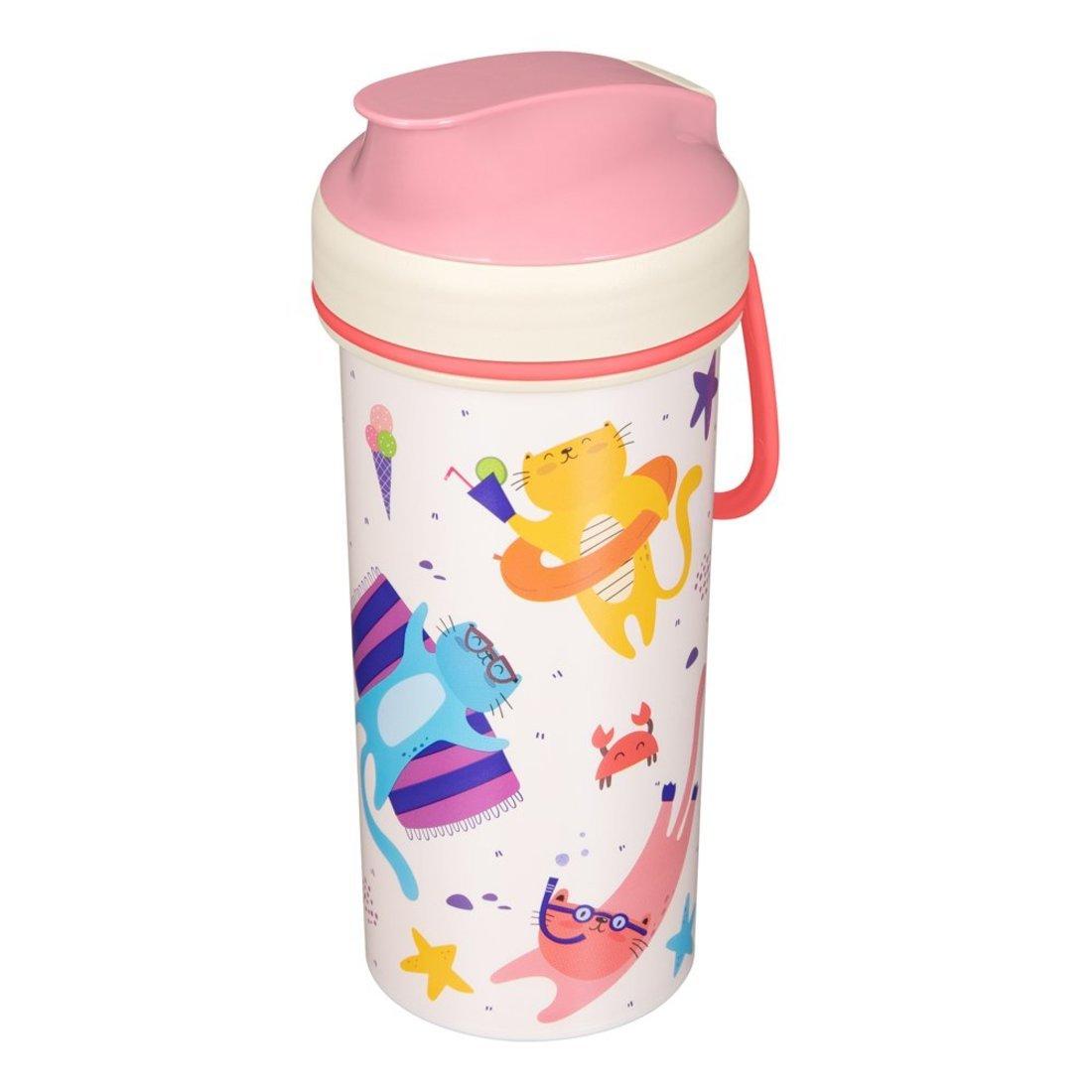 Бутылка детская с декором и петлей 400 мл Розовый